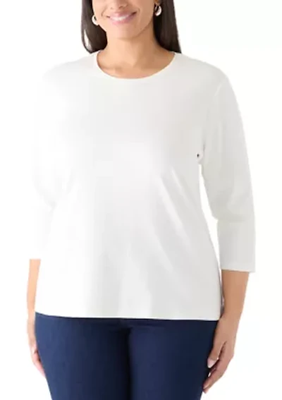 Plus 3/4 Sleeve Solid Shirt