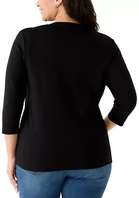 Plus 3/4 Sleeve Solid Shirt