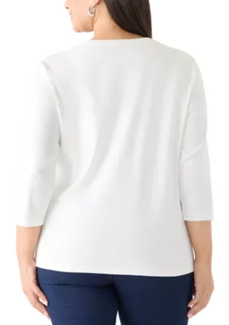 Plus 3/4 Sleeve Solid Shirt