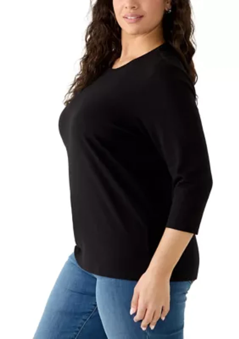 Plus 3/4 Sleeve Solid Shirt