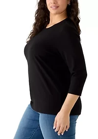 Plus 3/4 Sleeve Solid Shirt