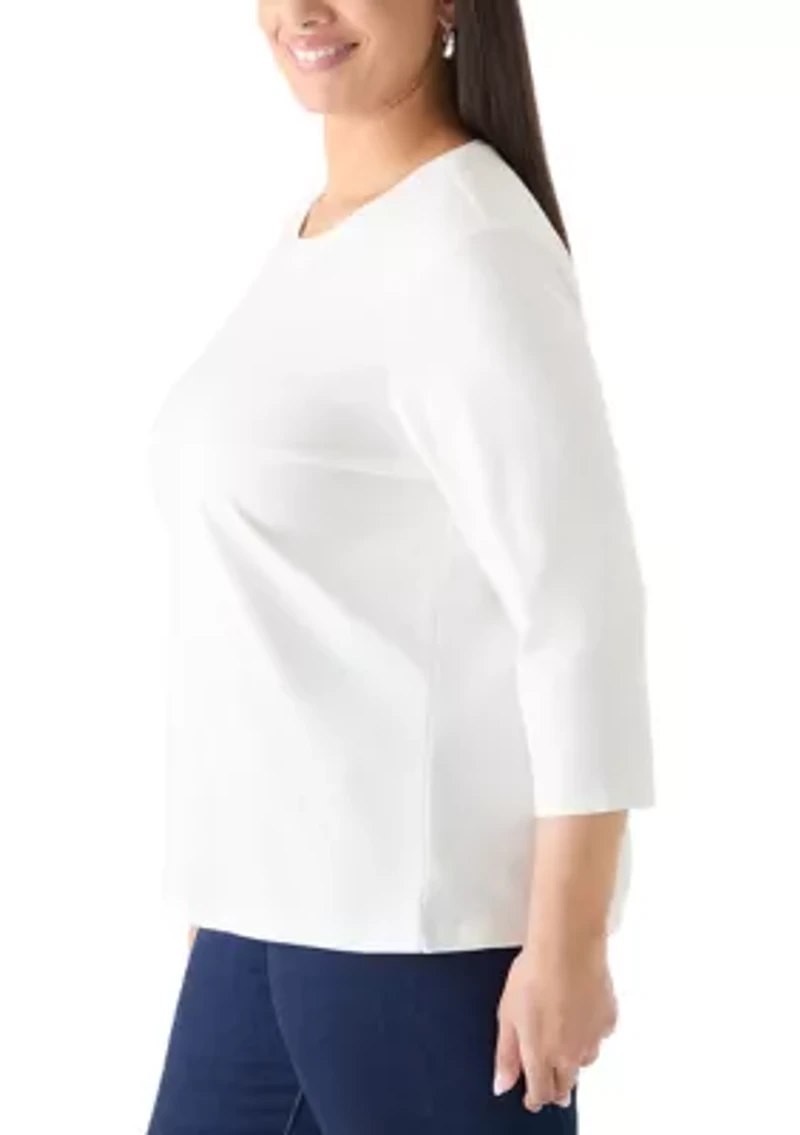 Plus 3/4 Sleeve Solid Shirt