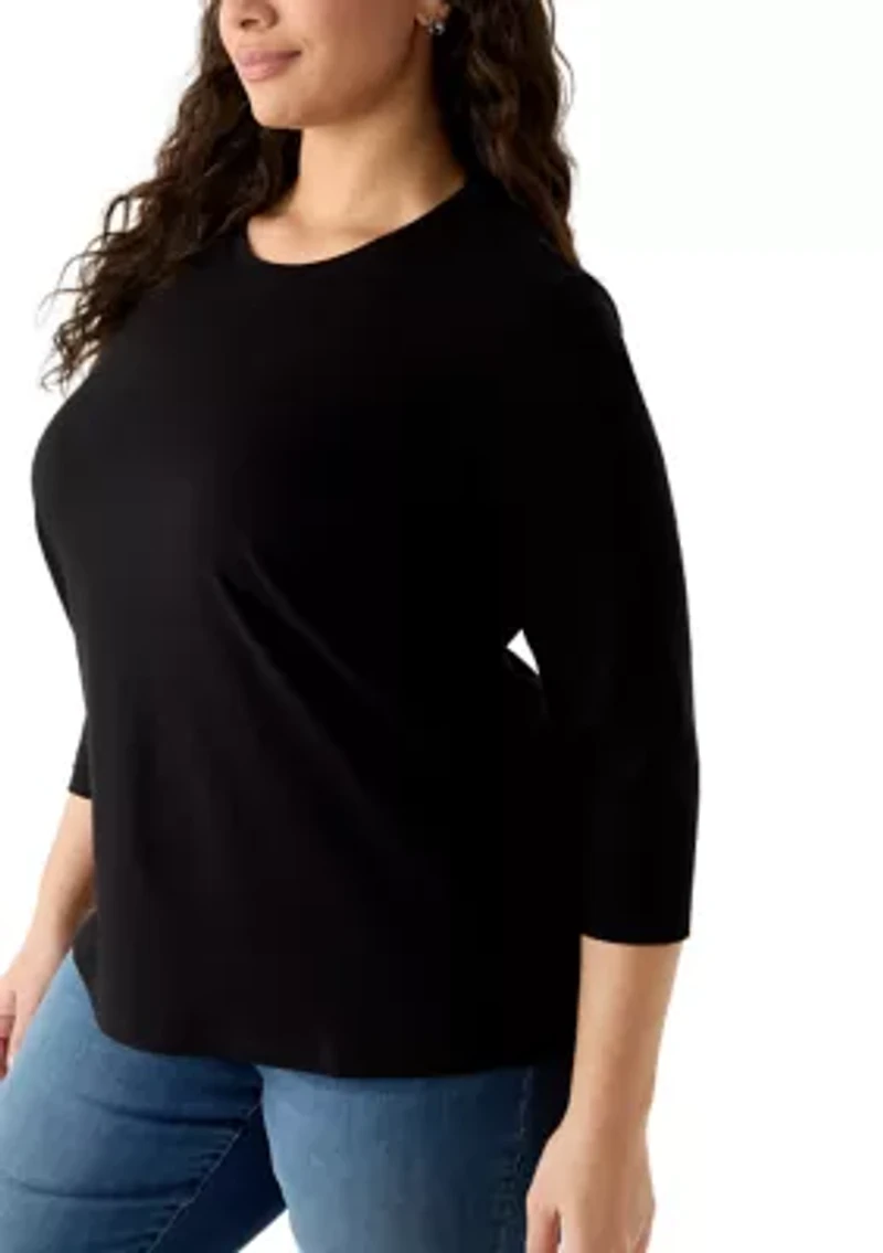 Plus 3/4 Sleeve Solid Shirt