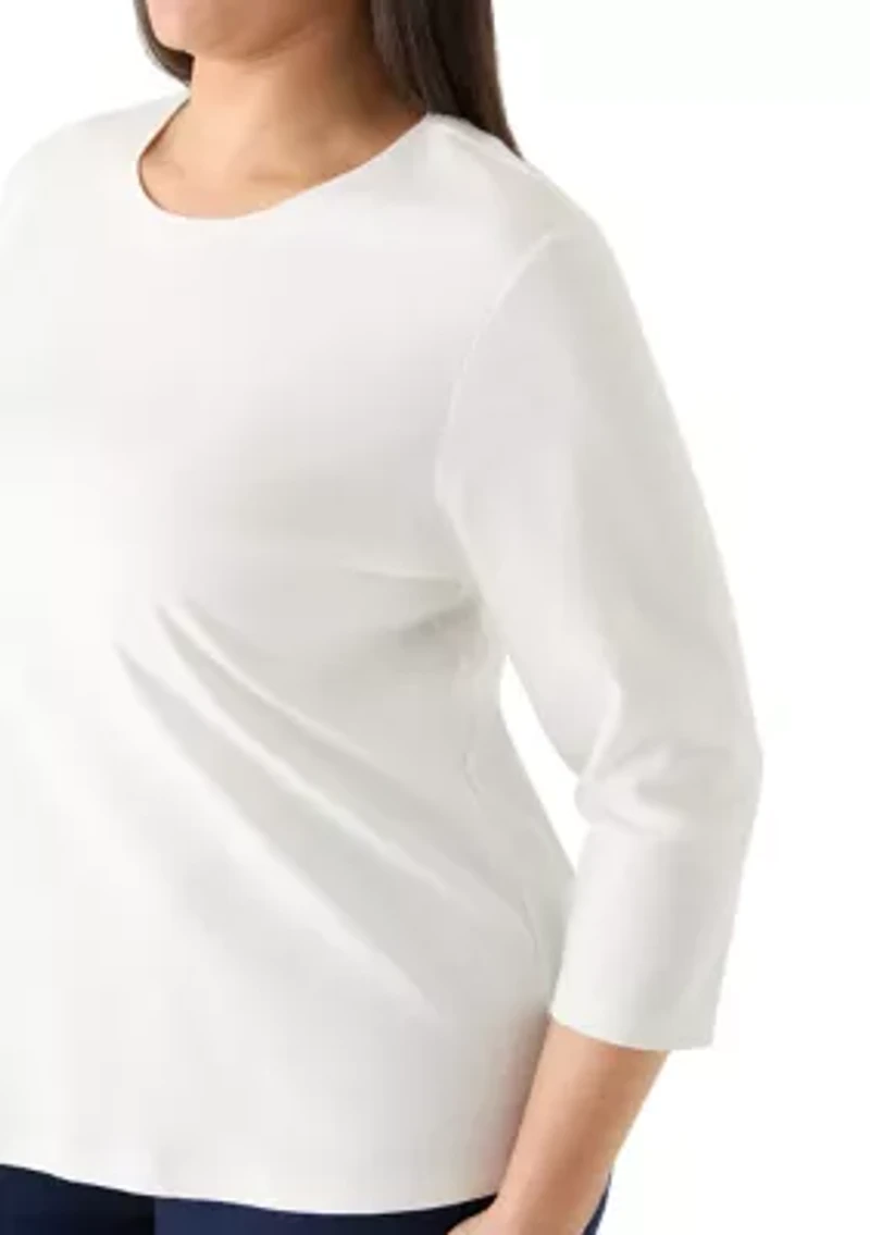 Plus 3/4 Sleeve Solid Shirt