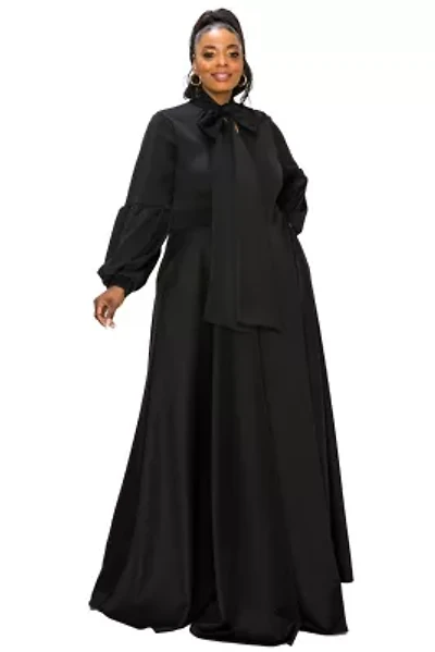 Plus Bella Donna Dress with Ribbon and Bishop Sleeves