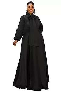 Plus Bella Donna Dress with Ribbon and Bishop Sleeves