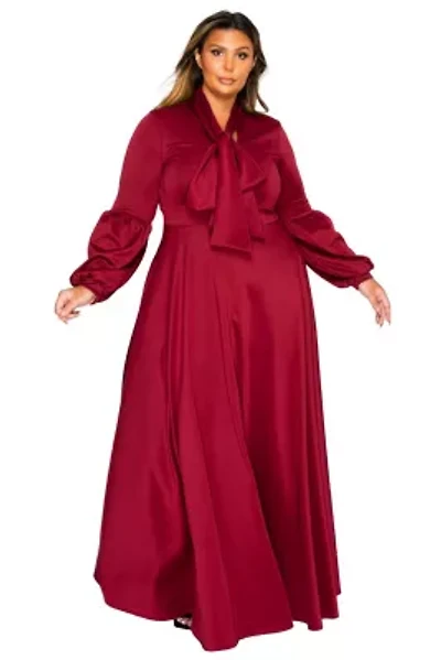 Plus Bella Donna Dress with Ribbon and Bishop Sleeves