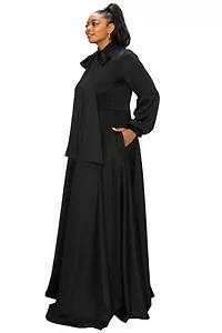 Plus Bella Donna Dress with Ribbon and Bishop Sleeves