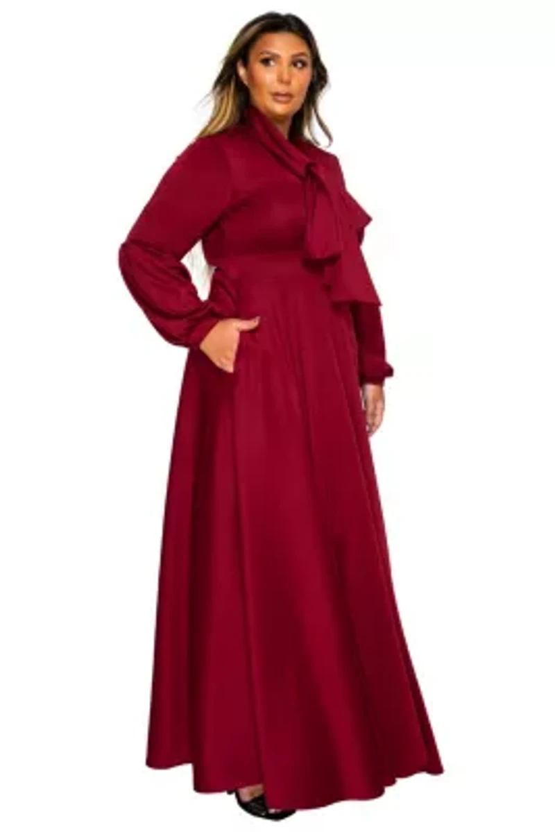 Plus Bella Donna Dress with Ribbon and Bishop Sleeves