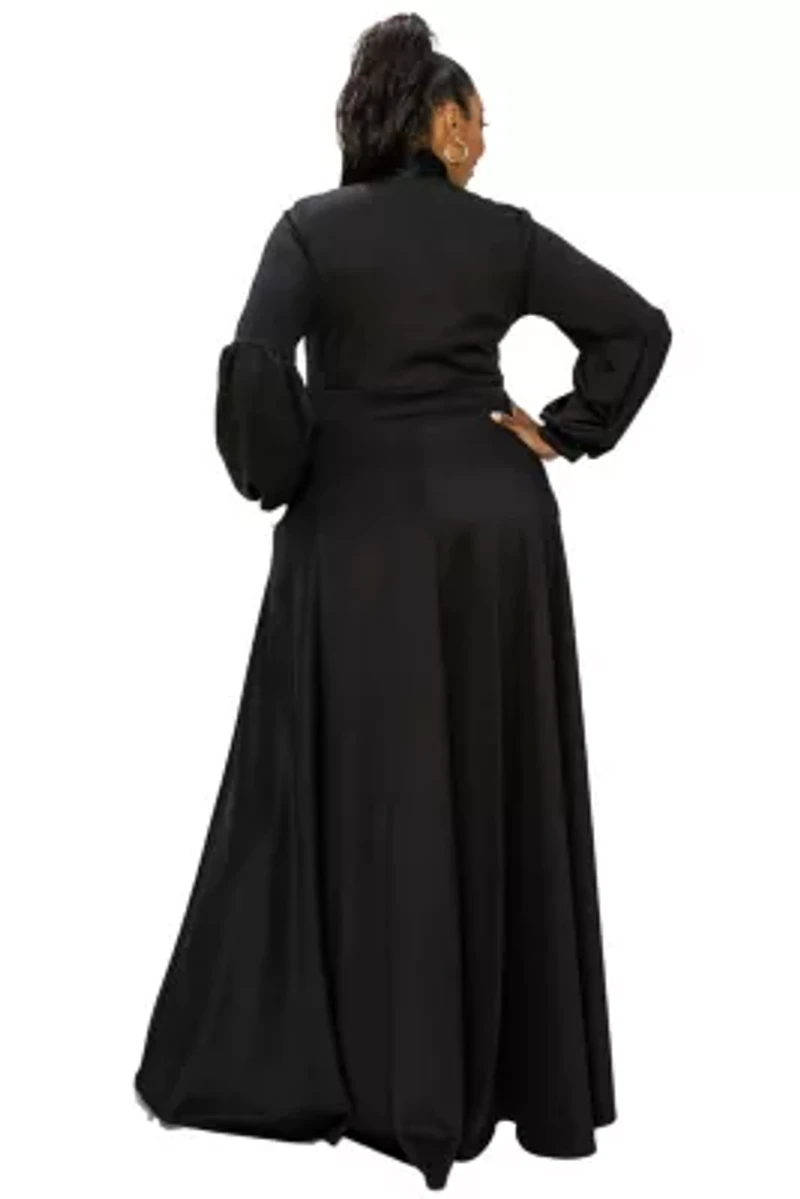 Plus Bella Donna Dress with Ribbon and Bishop Sleeves
