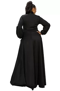 Plus Bella Donna Dress with Ribbon and Bishop Sleeves