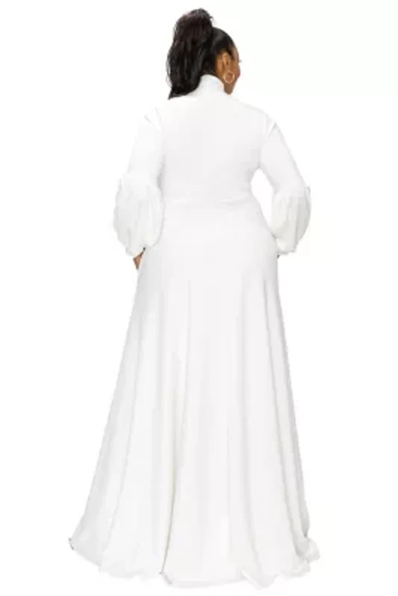 Plus Bella Donna Dress with Ribbon and Bishop Sleeves