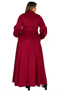 Plus Bella Donna Dress with Ribbon and Bishop Sleeves