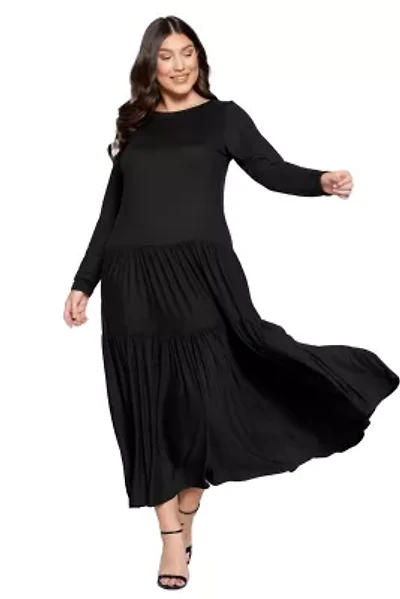Plus Tiered Maxi Dress with Long Sleeves