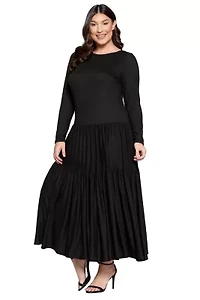 Plus Tiered Maxi Dress with Long Sleeves