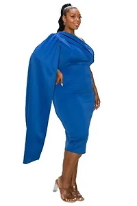 Plus Spade One Shoulder Cape Dress
