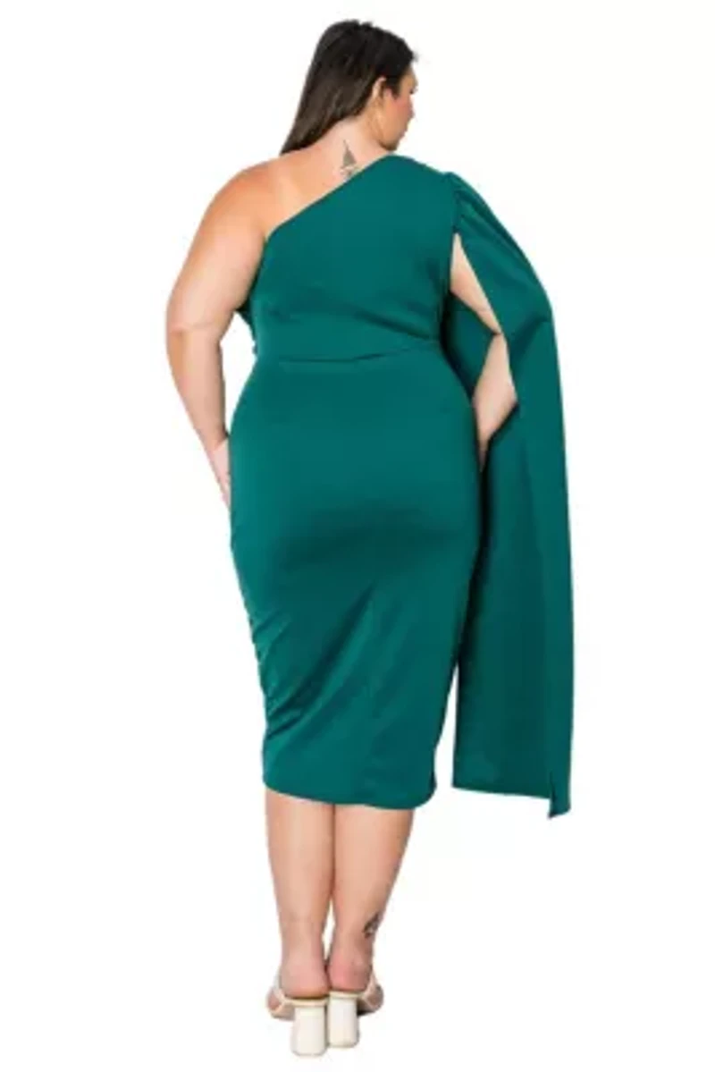 Plus Spade One Shoulder Cape Dress