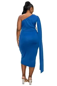 Plus Spade One Shoulder Cape Dress