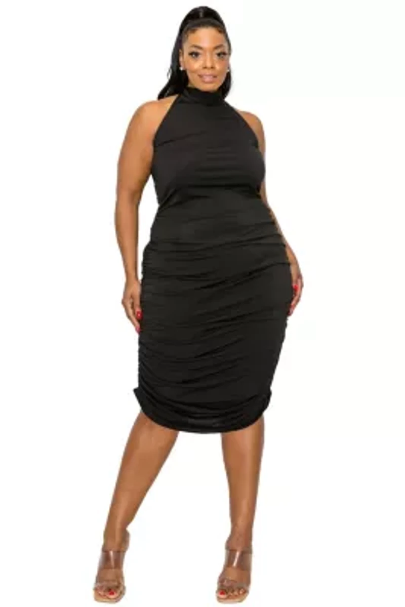 Plus Izzy Side Ruched Halter Neck Dress