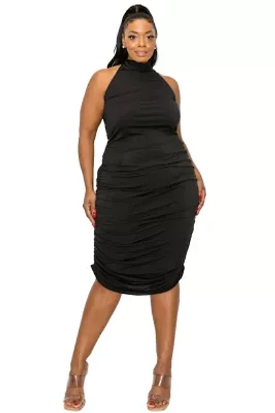 Plus Izzy Side Ruched Halter Neck Dress