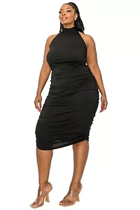 Plus Izzy Side Ruched Halter Neck Dress