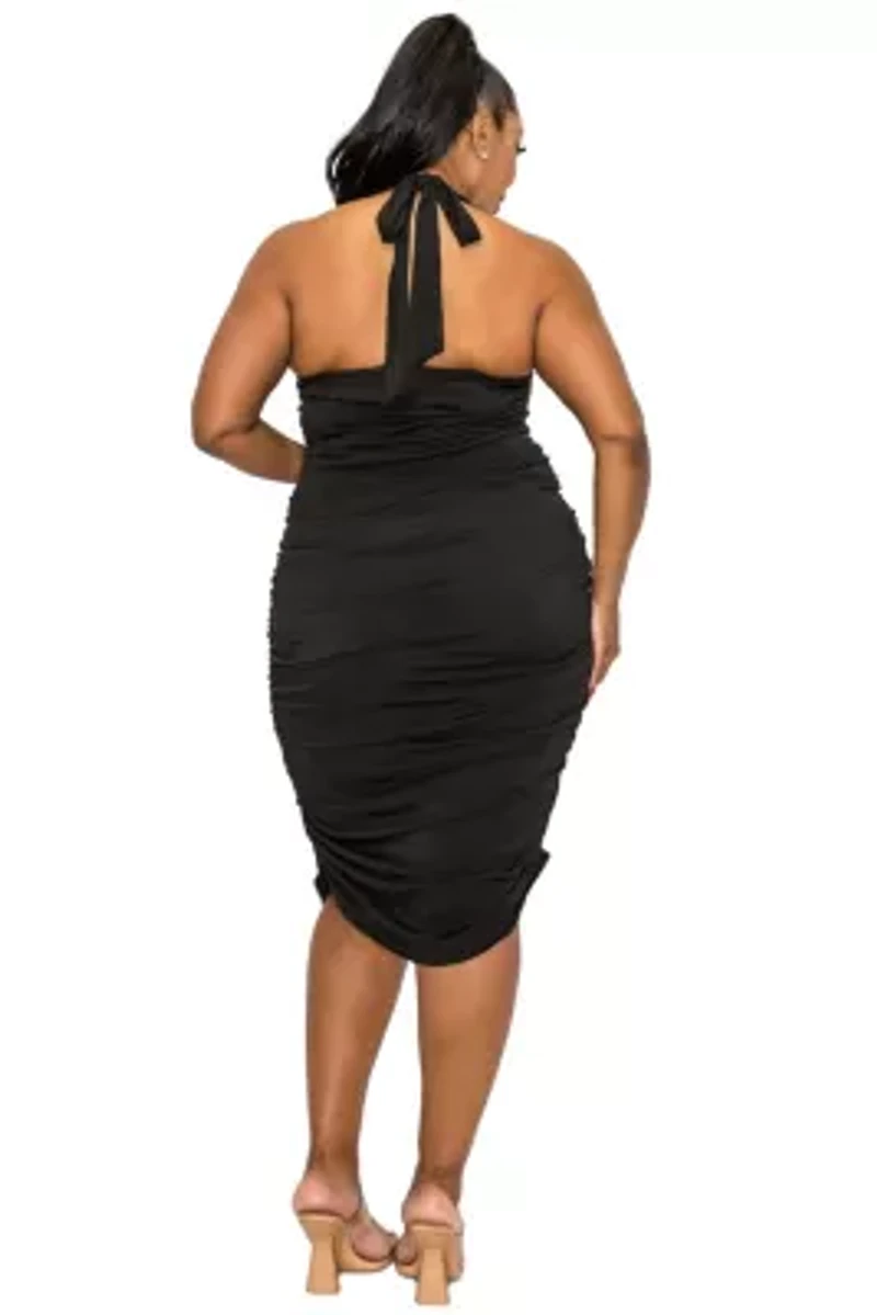 Plus Izzy Side Ruched Halter Neck Dress
