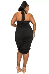 Plus Izzy Side Ruched Halter Neck Dress