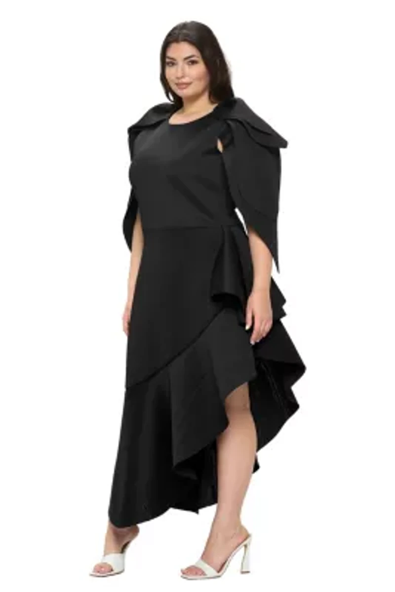 Plus Kaskade Ruffled Neoprene Dress
