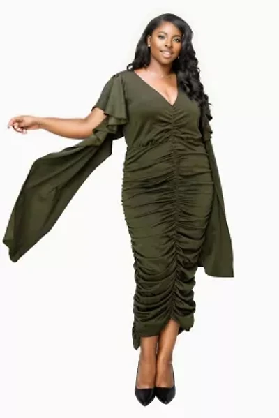 Plus Nadia Ruched V Neck Dress