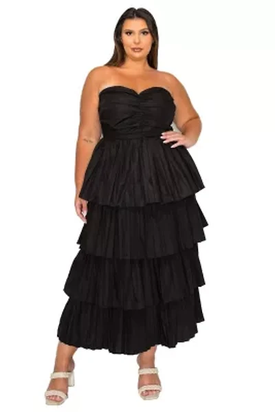 Plus Eleni Strapless Pleated Tiered Dress