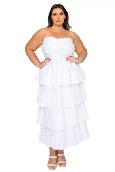 Plus Eleni Strapless Pleated Tiered Dress