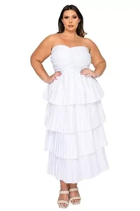 Plus Eleni Strapless Pleated Tiered Dress