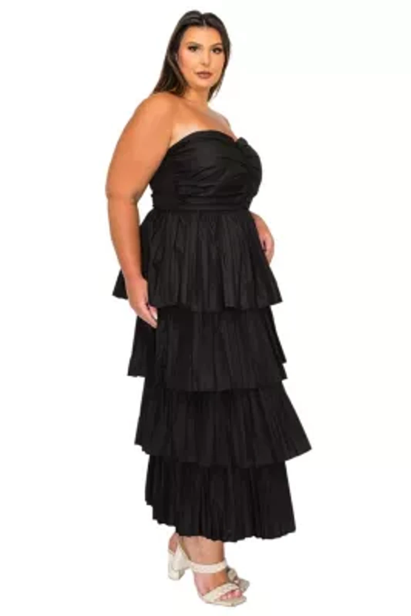 Plus Eleni Strapless Pleated Tiered Dress