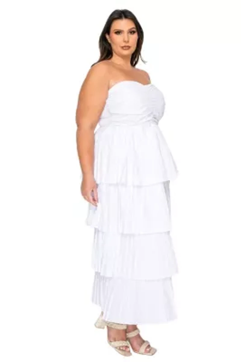 Plus Eleni Strapless Pleated Tiered Dress