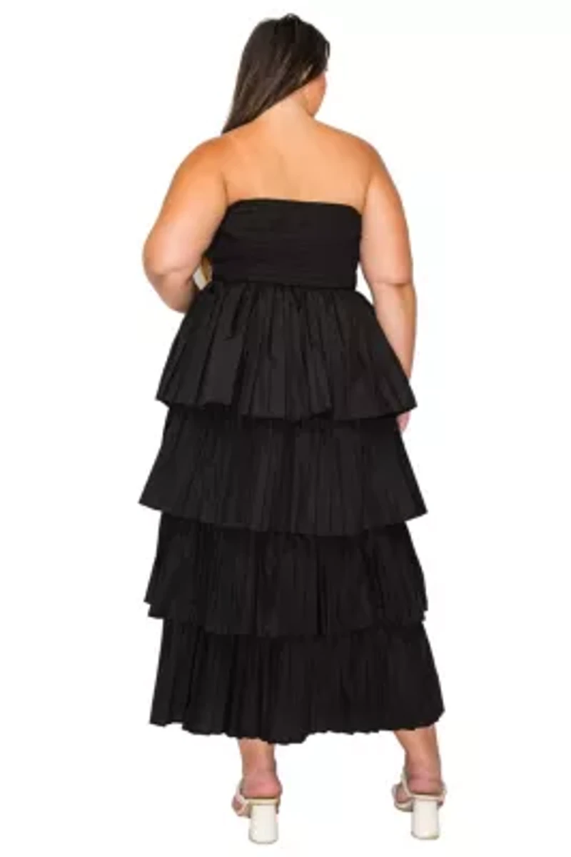 Plus Eleni Strapless Pleated Tiered Dress