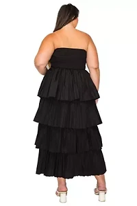 Plus Eleni Strapless Pleated Tiered Dress