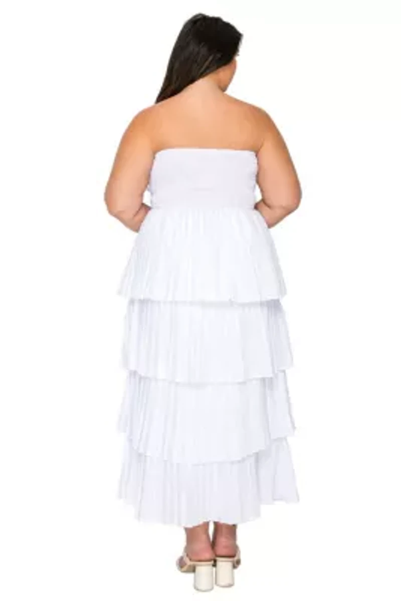 Plus Eleni Strapless Pleated Tiered Dress