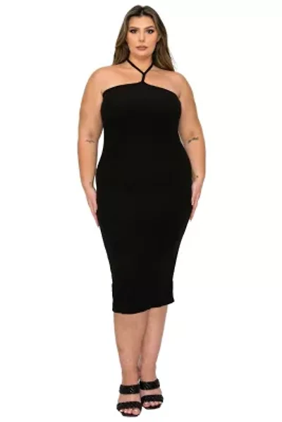 Plus Sienna Tie Neck Rib Dress