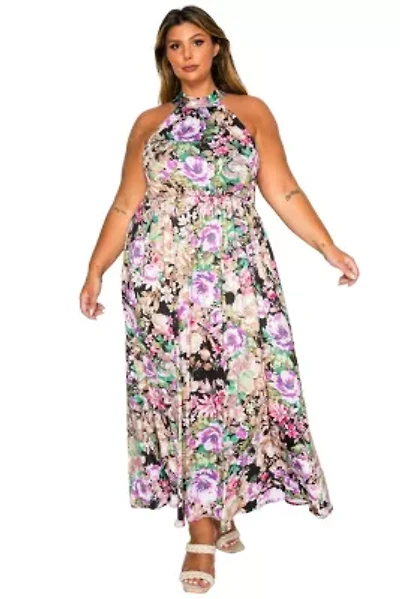 Plus Bryony Floral Halter Neck Dress