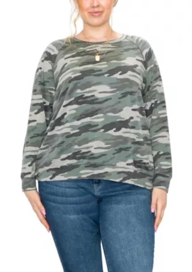 Camo Print French Terry Raglan Sweatshirt