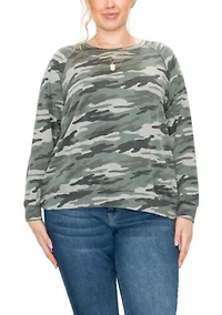 Camo Print French Terry Raglan Sweatshirt