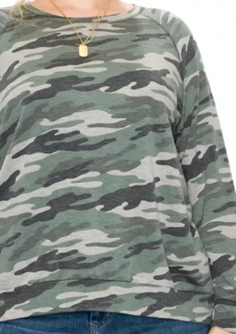Camo Print French Terry Raglan Sweatshirt