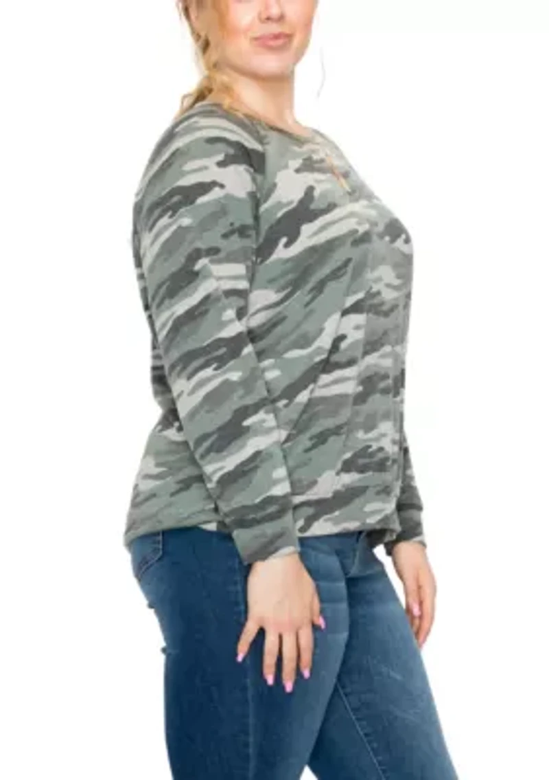 Camo Print French Terry Raglan Sweatshirt