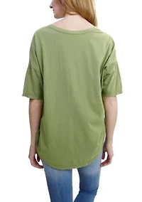 Cotton Jersey V Neck Elbow Sleeve