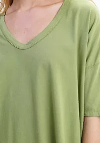 Cotton Jersey V Neck Elbow Sleeve