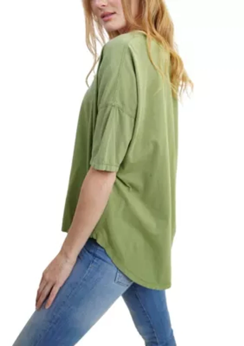 Cotton Jersey V Neck Elbow Sleeve