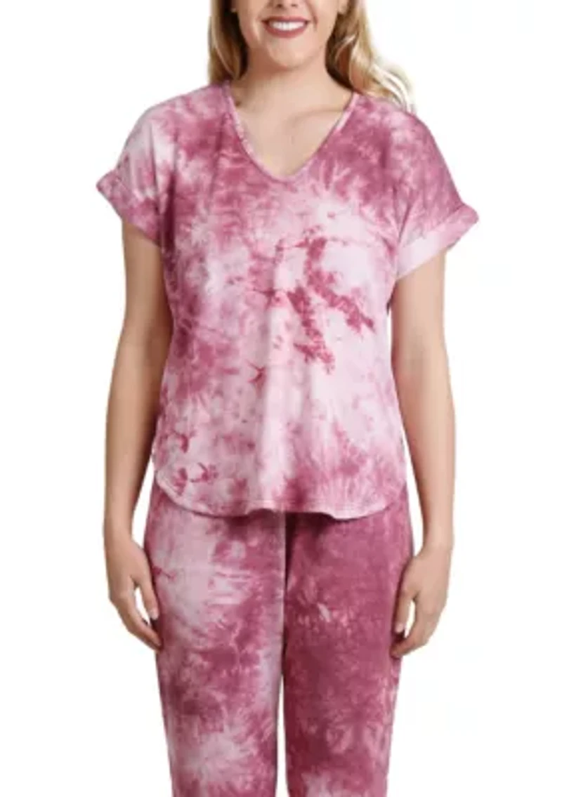 Tie Dye French Terry V Neck Rolled Sleeve