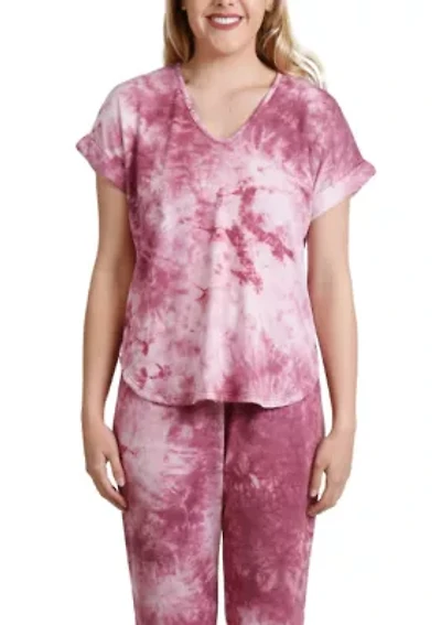 Tie Dye French Terry V Neck Rolled Sleeve