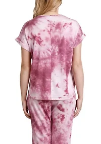 Tie Dye French Terry V Neck Rolled Sleeve