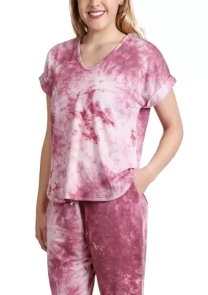 Tie Dye French Terry V Neck Rolled Sleeve